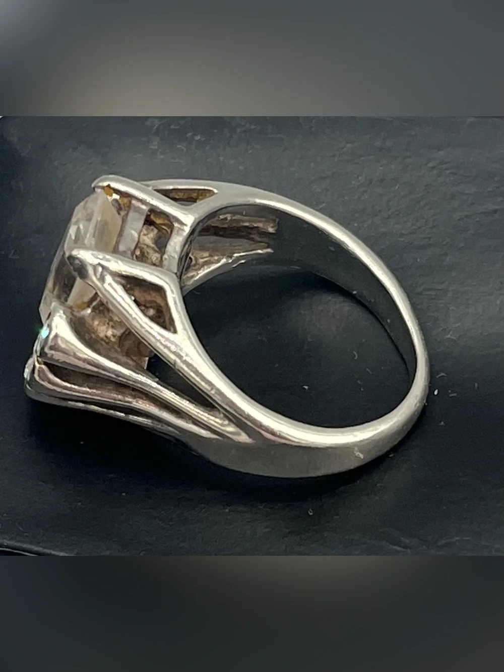 Eisenberg Vintage Sterling Silver Clear Emerald-Cut Cluster Cocktail Ring White